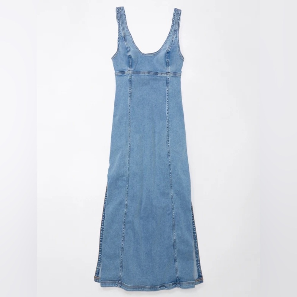American Eagle Denim Scoop Neck Sleeveless Maxi Dress Blue Jean Size 4